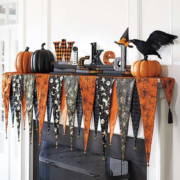 fireplace decorating banners black orange colors