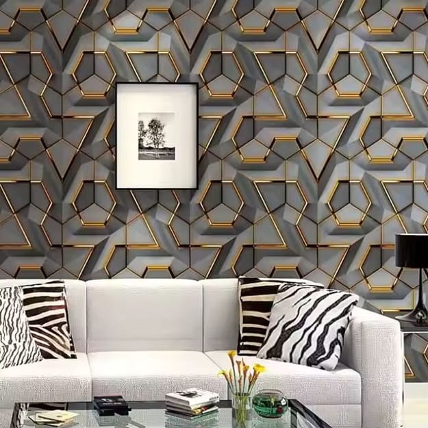 geometric wallpaper neutral colors golden accents
