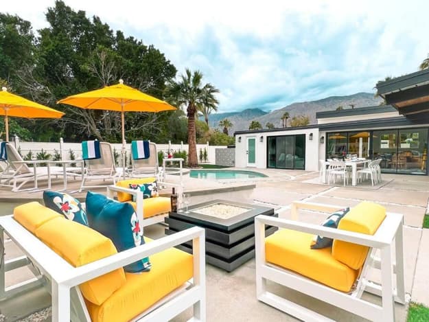 colorful outdoor furniture cushions umbrellas
