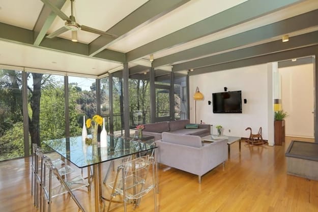 mid century style modern interiors architectural features, colors