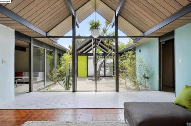 mid century style modern interiors architectural features, colors