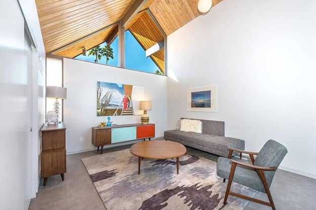 mid century style modern interiors architectural features, colors