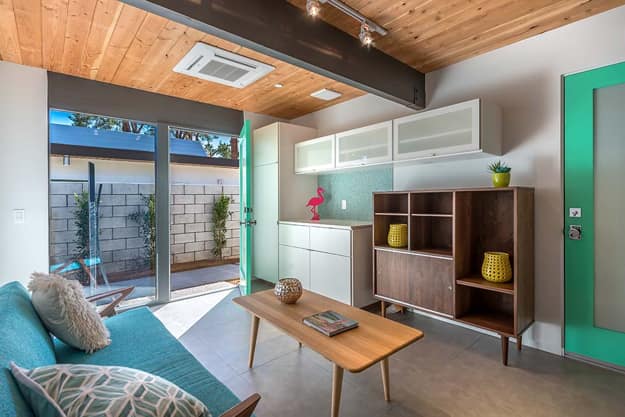 mid century style modern interiors architectural features, colors