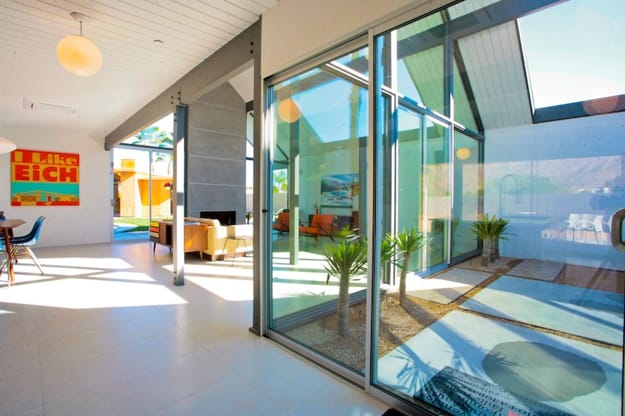 mid century style modern interiors architectural features, colors