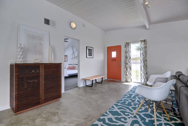 mid century style modern interiors architectural features, colors