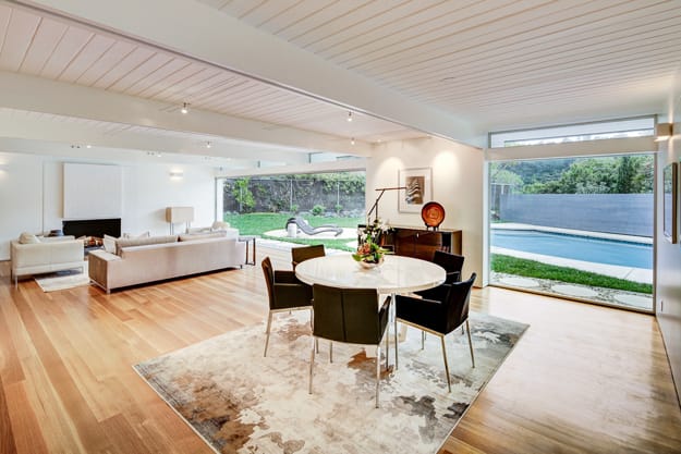 mid century style modern interiors architectural features, colors