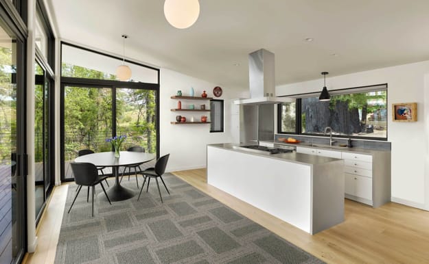 mid century style modern interiors architectural features, colors