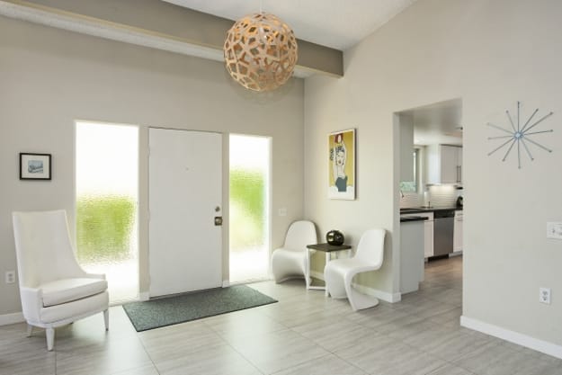 mid century style modern interiors architectural features, colors