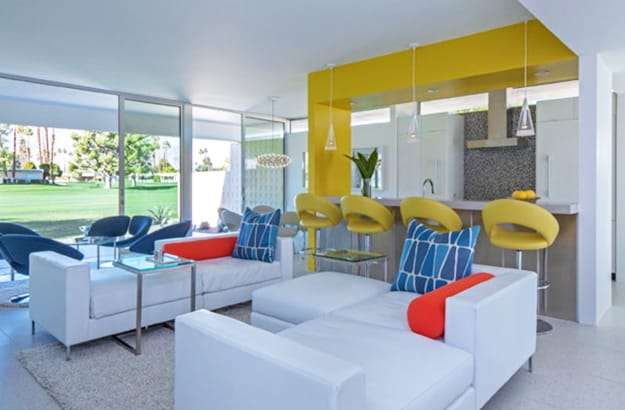 mid century style modern interiors architectural features, colors