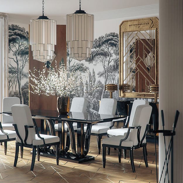 art deco home furnishings luxe textures contrasting interior colors