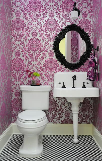 pink wallpaper bathroom design