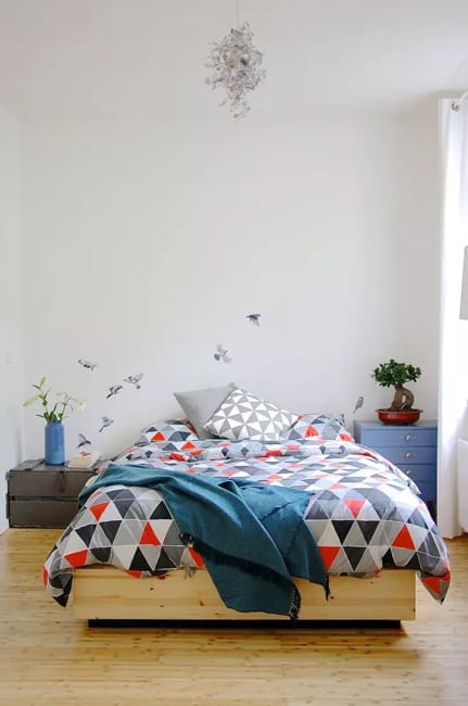 small bird wallpaper contemporary geometric bedroom textiles