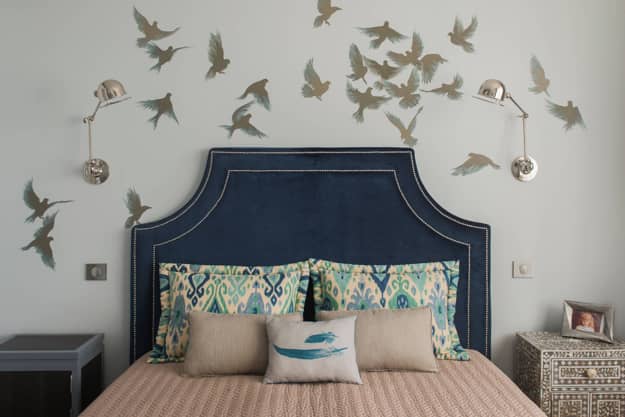 modern bedroom design blue bed headboard idea
