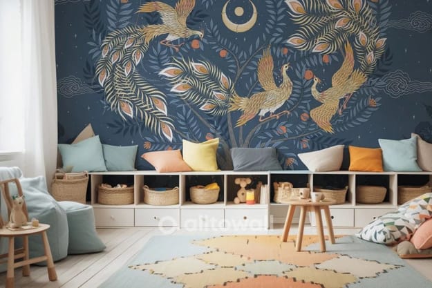 bird wallpaper golden accents
