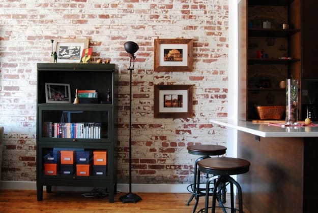 white washed brick wallpaper design
