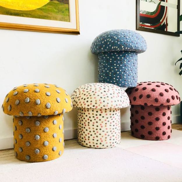 colorful mushroom poufs