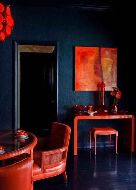 orange room furniture blue wall paint color
