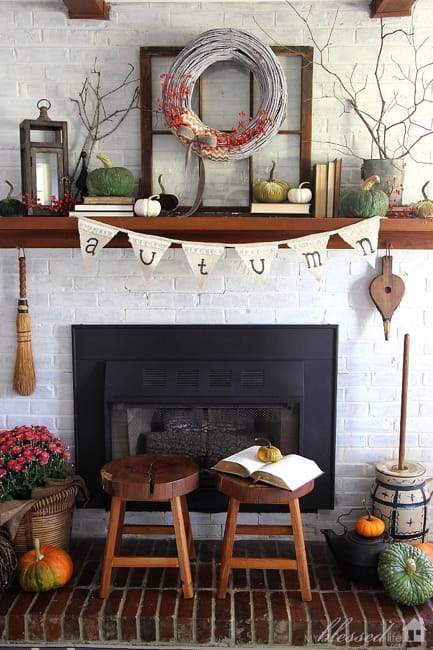 traditional seasonal decor fall fireplace mantels