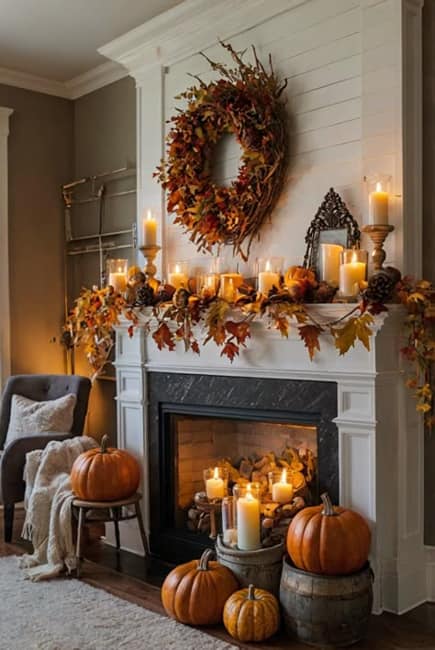 traditional seasonal decor fall fireplace mantels