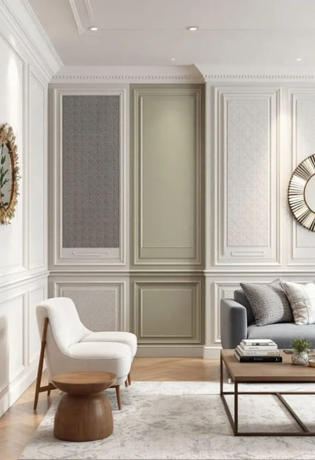 white and light green colors wall design