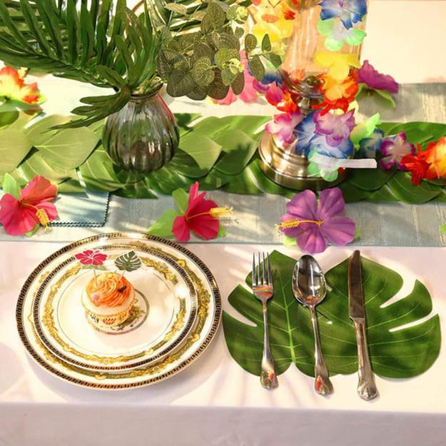 green colors leaf patterns party table setting ideas