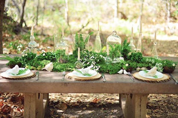 green colors leaf patterns party table setting ideas