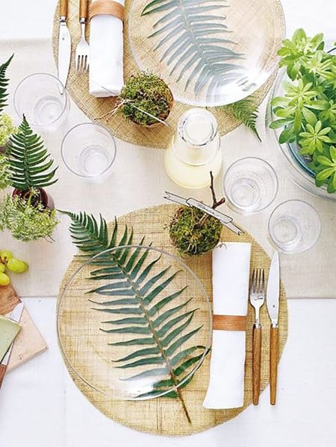 green colors leaf patterns party table setting ideas