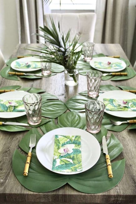 green colors leaf patterns party table setting ideas