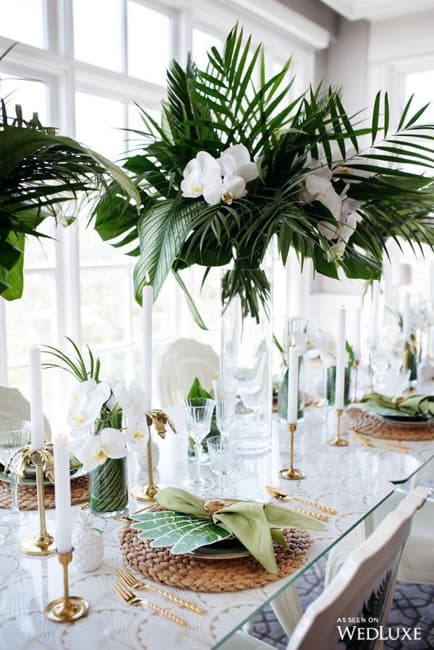 green colors leaf patterns party table setting ideas
