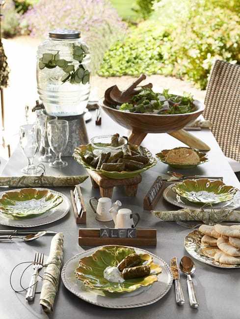green colors leaf patterns party table setting ideas