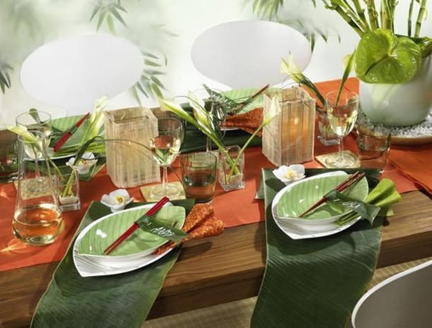 green colors leaf patterns party table setting ideas