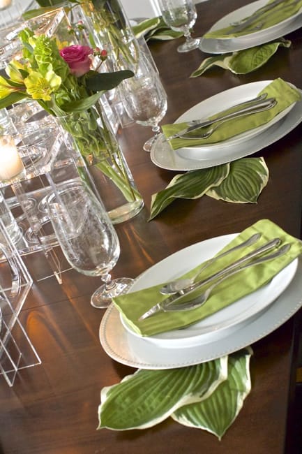 green colors leaf patterns party table setting ideas