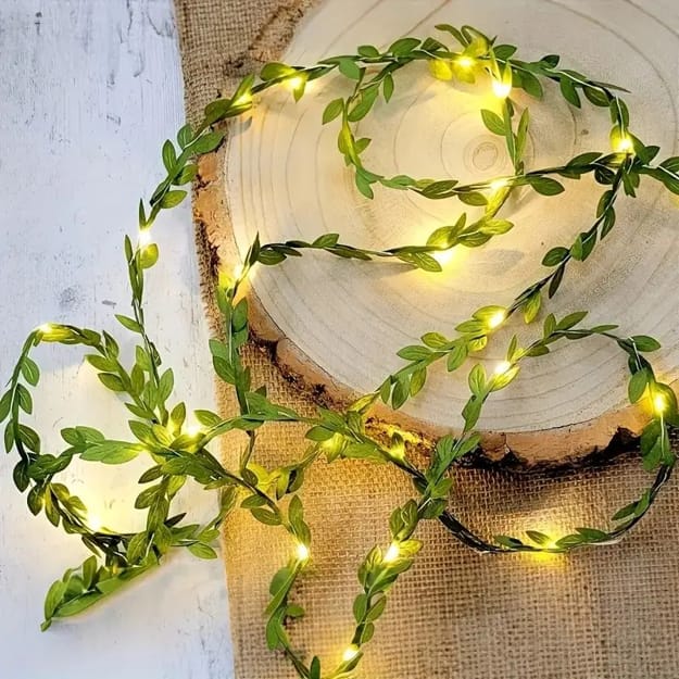 natural wood slice led light garland