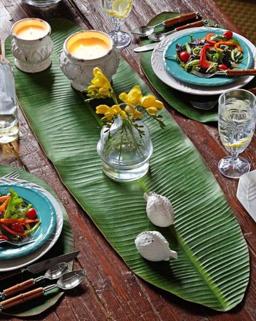 green colors leaf patterns party table setting ideas