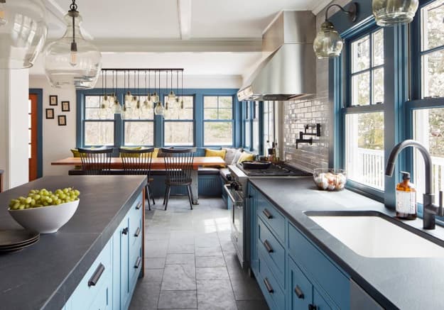 contemporary kitchen interior no upper cabinets