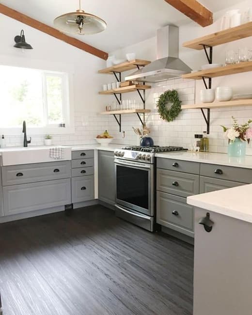 contemporary kitchen interior no upper cabinets