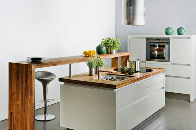 contemporary kitchen interior no upper cabinets