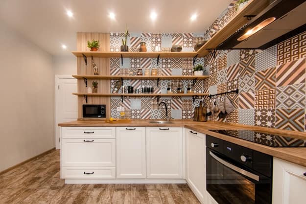 contemporary kitchen interior no upper cabinets