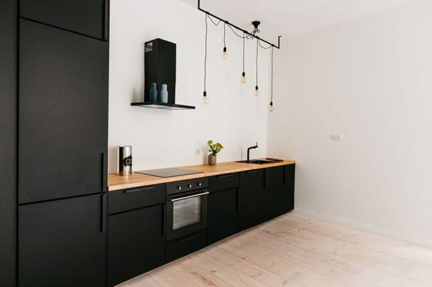 contemporary kitchen interior no upper cabinets
