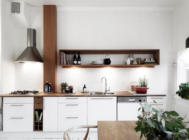 contemporary kitchen interior no upper cabinets