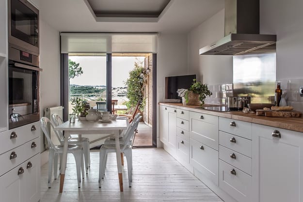 contemporary kitchen interior no upper cabinets