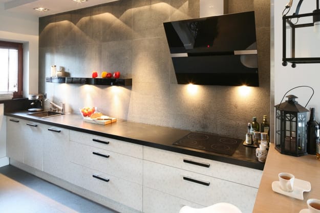 contemporary kitchen interior no upper cabinets