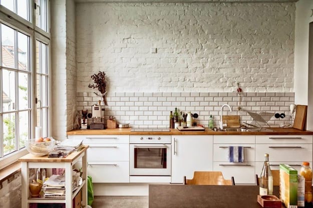 contemporary kitchen interior no upper cabinets