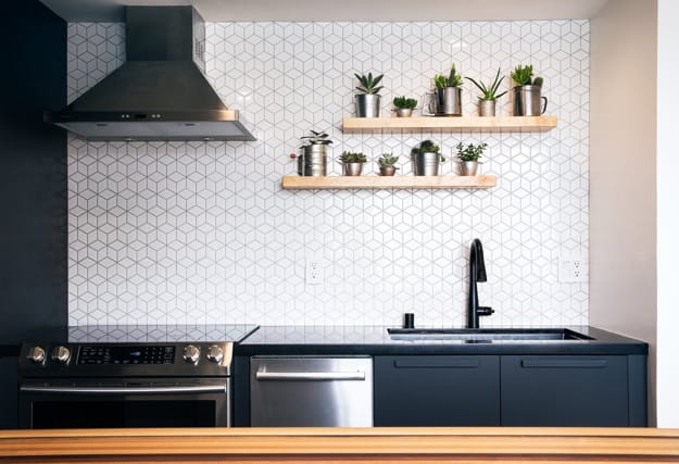 contemporary kitchen interior no upper cabinets