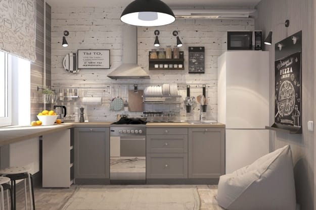 contemporary kitchen interior no upper cabinets