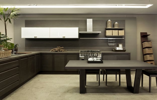 contemporary kitchen interior no upper cabinets
