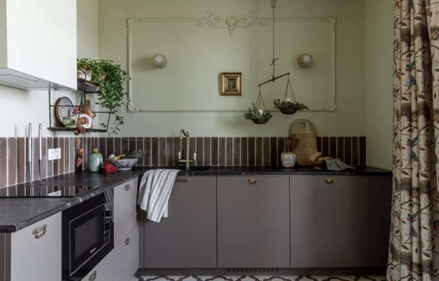 contemporary kitchen interior no upper cabinets
