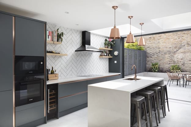 contemporary kitchen interior no upper cabinets