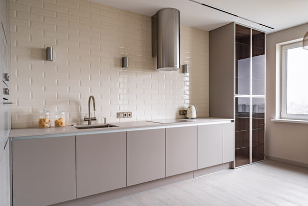 contemporary kitchen interior no upper cabinets