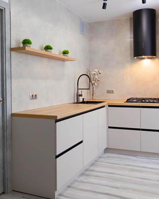 contemporary kitchen interior no upper cabinets
